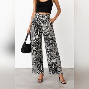 Corey Lynn Calter Black and White Zebra Wide-Leg Pants XS